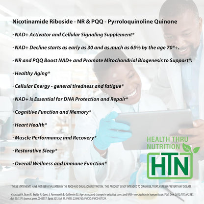 Health Thru Nutrition NAD+ Activator - NR with PQQ, 300mg Nicotinamide Riboside + 20mg PQQ, 60 Capsules