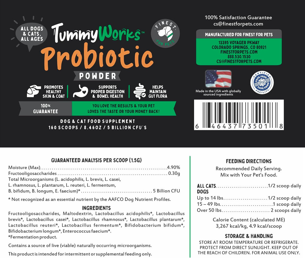 TummyWorks Probiotics for Dogs and Cats. 160 Scoops Probiotic Powder for Digestive Health, Gut, Immunity, Energy, Skin & Coat. 10 Strains, 5 Billion CFUs with 6 Enzymes & Prebiotics. Made in USA. - görsel 9