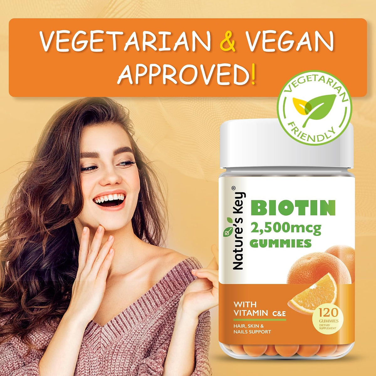 Nature's Key Biotin Gummies with Vitamin C and E – Hair, Skin and Nails Support - görsel 2