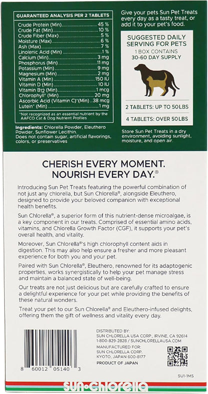 Sun Chlorella Pet Chews Green Superfood Supplement for Dogs and Cats - 120 Chews