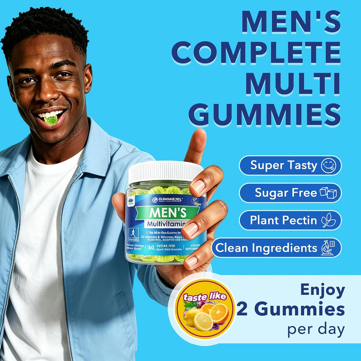 LILICARE Men's Multivitamin Gummies – Methylated B Complex, Omega-3, Probiotics & Enzymes, Sugar Free, Vegan (No Iron) 60 Count - görsel 7