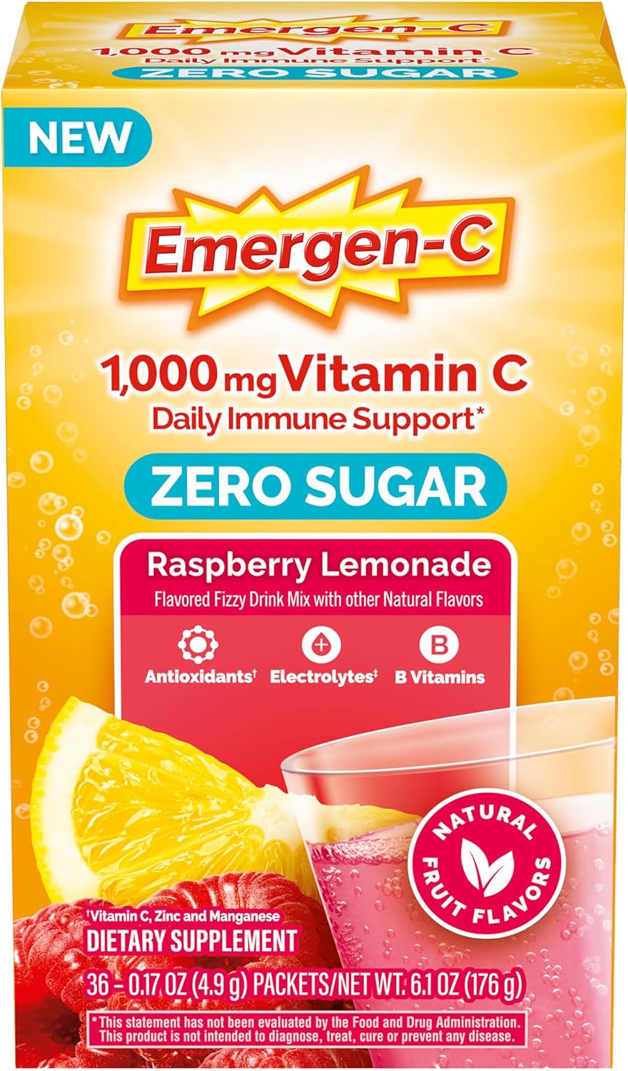 Emergen-C Zero Sugar Vitamin C Powder - Raspberry Lemonade (36 Sachets) - görsel 1