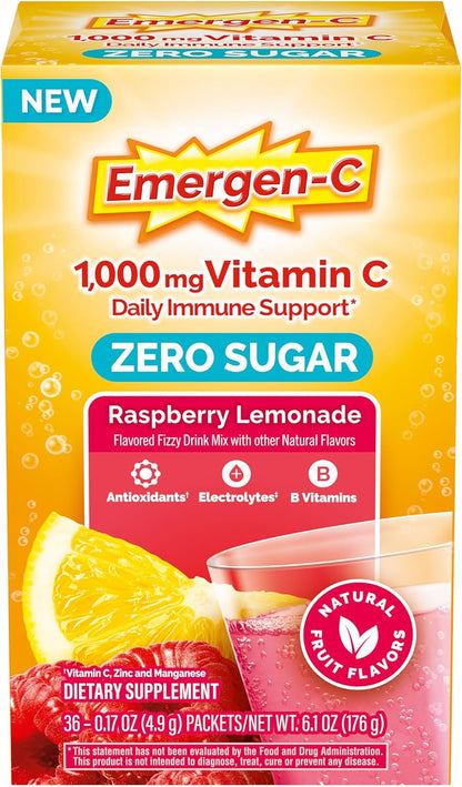 Emergen-C Zero Sugar Vitamin C Powder - Raspberry Lemonade (36 Sachets)