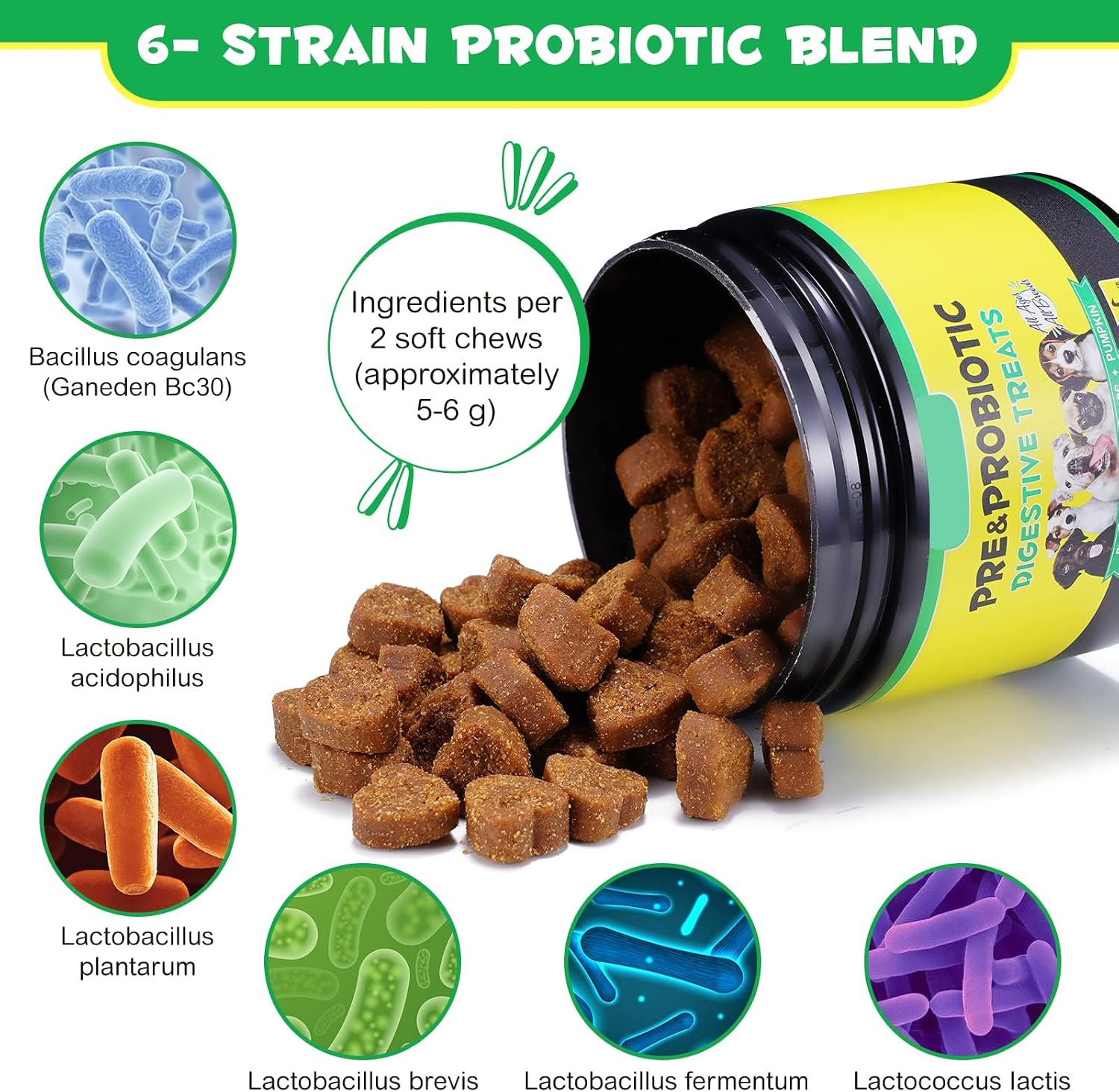 Probiotics for Dogs - 120 Soft Chews - Digestive & Immune Support with Prebiotics & Enzymes - Duck Flavour - görsel 2