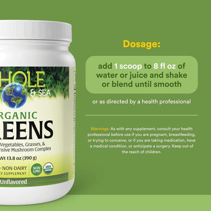 Whole Earth & Sea Organic Fermented Greens, Vegan Wholefood Supplement, Unflavoured, 13.8 oz (391 g)