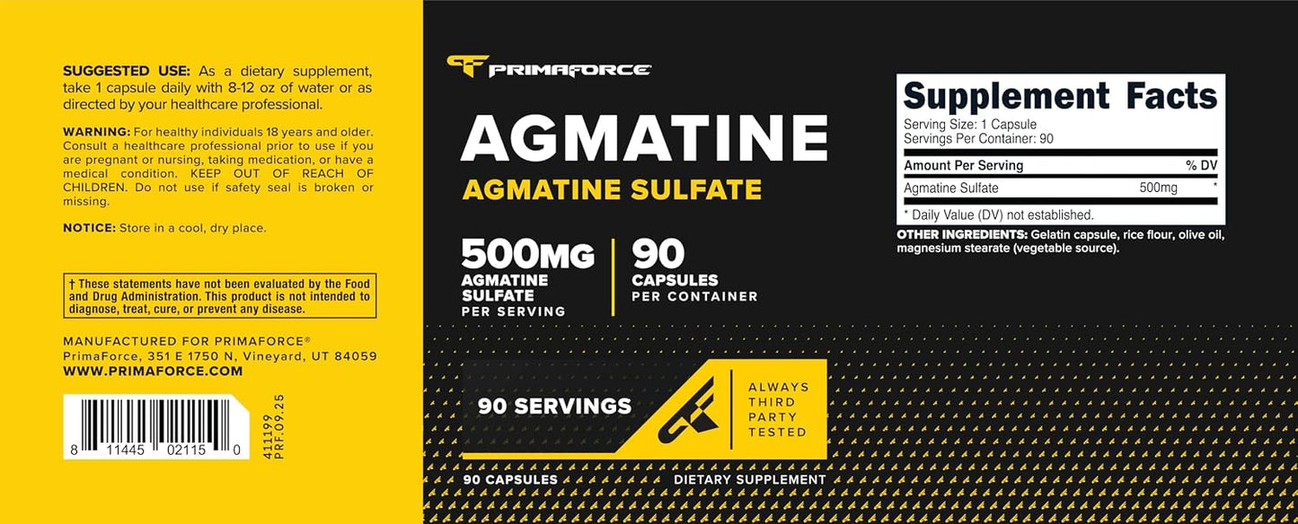 Primaforce Agmatine Sulphate 500mg, 90 Capsules – Non-GM, Gluten-free Supplement - görsel 5