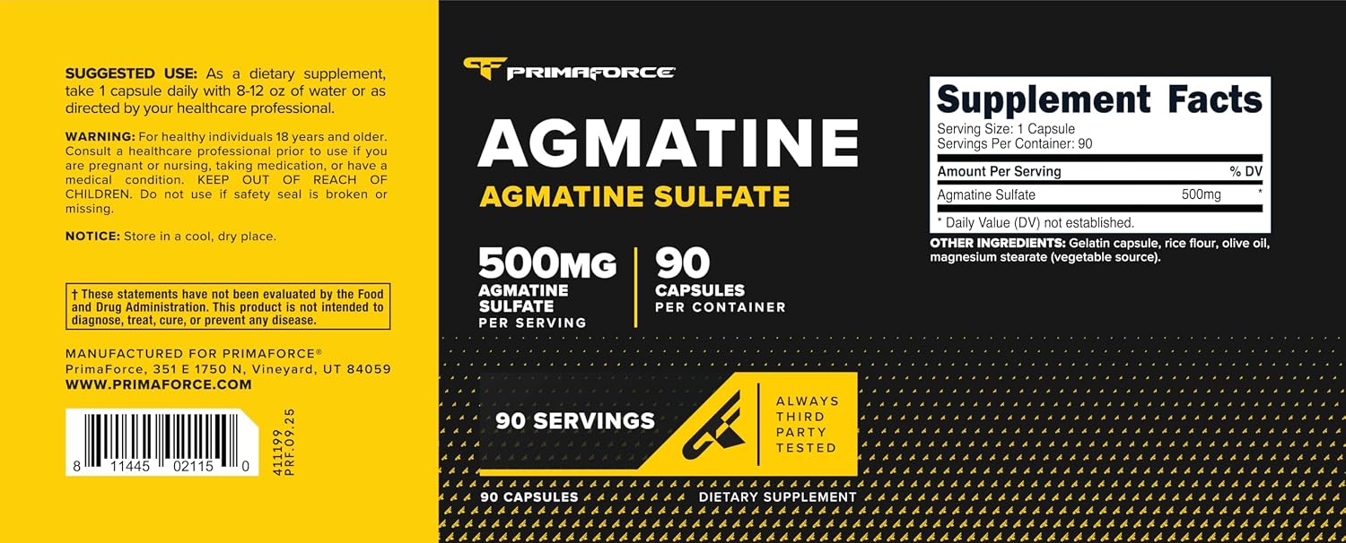Primaforce Agmatine Sulphate 500mg, 90 Capsules – Non-GM, Gluten-free Supplement - görsel 5