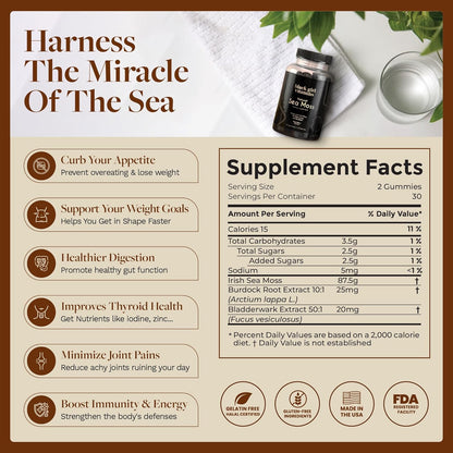 Black Girl Vitamins Irish Sea Moss Gummies - Sea Moss + Bladderwrack & Burdock - 92 Minerals for Thyroid, Metabolism, and Immunity - Vegan, Gluten-Free, Halal (Mixed Berry, 30-Day Supply)