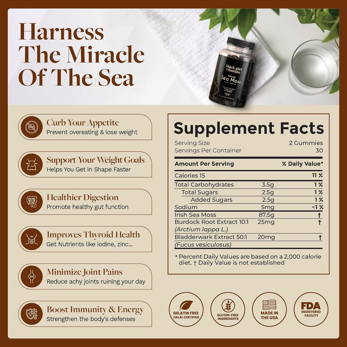Black Girl Vitamins Irish Sea Moss Gummies - Sea Moss + Bladderwrack & Burdock, Mixed Berry, 30-Day Supply - görsel 5