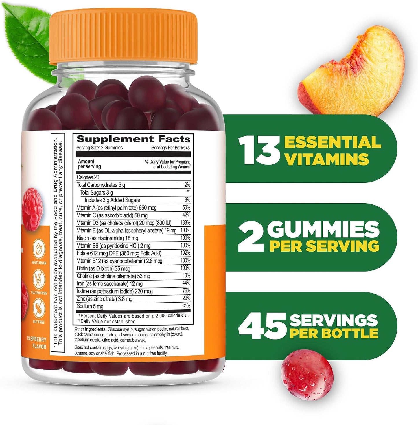 Lifeable Prenatal Multivitamin Gummies for Women | Iron, Choline & Folic Acid | Prenatal Vitamins for Pregnancy Support | Vegetarian, Non-GMO | Berry Flavour | 90 Gummies - görsel 2