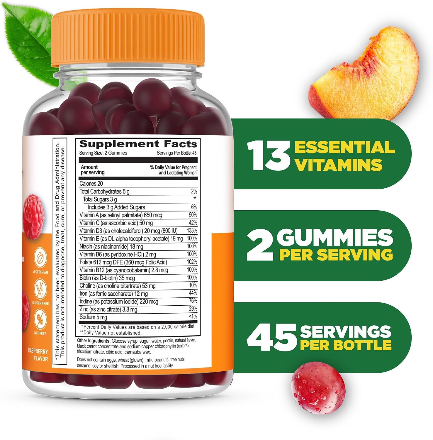 Lifeable Prenatal Multivitamin Gummies for Women | Iron, Choline & Folic Acid | Prenatal Vitamins for Pregnancy Support | Vegetarian, Non-GMO | Berry Flavour | 90 Gummies - görsel 2