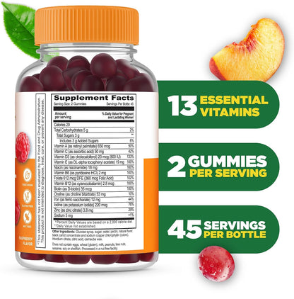 Lifeable Prenatal Multivitamin Gummies for Women | Iron, Choline & Folic Acid | Prenatal Vitamins for Pregnancy Support | Vegetarian, Non-GMO | Berry Flavour | 90 Gummies