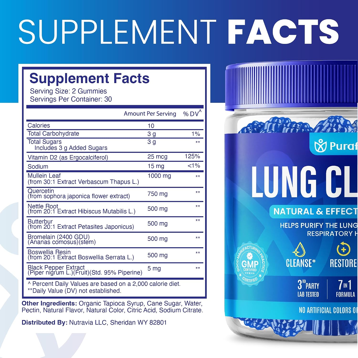 Purafina Lung Cleanse Gummies - 7-in-1 Respiratory and Lung Health Support with Organic Mullein Leaf Extract, Quercetin, Nettle Root, Boswellia, Bromelain - Non-GMO (60 Gummies) - görsel 4