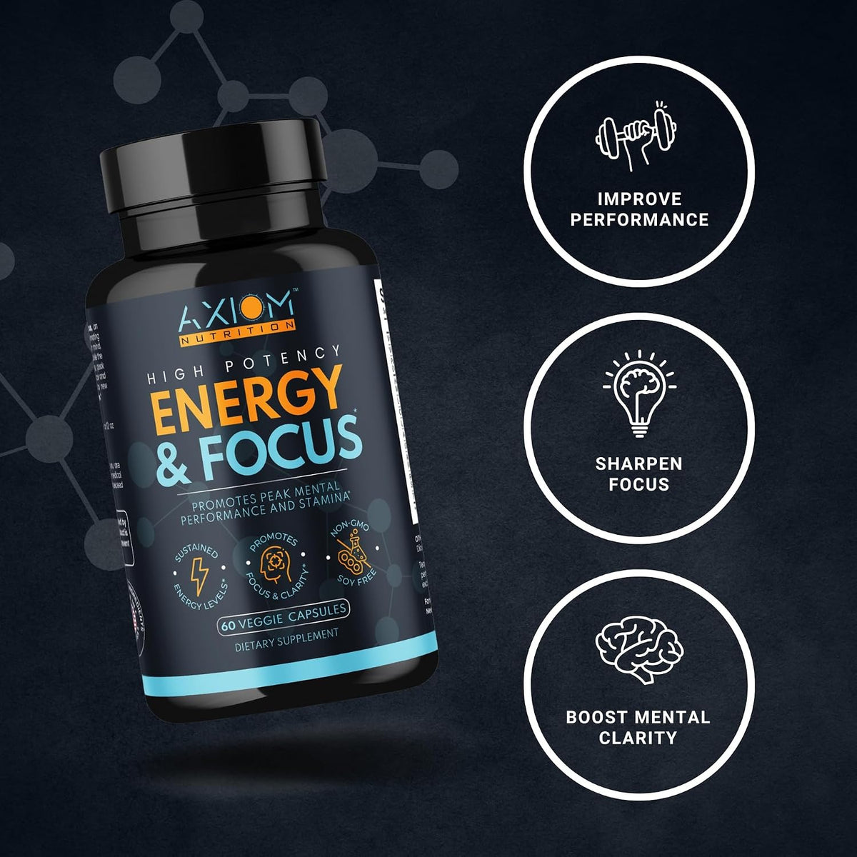 Energy and Focus – Extra Strength 200mg Caffeine and Lion's Mane Mushroom Supplement, 60 Capsules – with Alpha GPC, L-Theanine, L-Tyrosine to Support Brain Function and Concentration - görsel 5