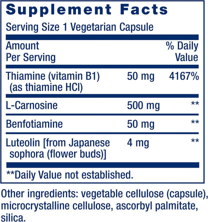 Life Extension Super Carnosine, L-Carnosine, Luteolin, Vitamin B1, 60 Capsules