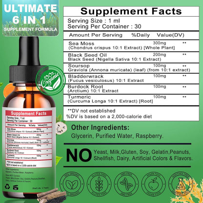 Sea Moss Black Seed Oil Soursop Liquid Drops with Bladderwrack Burdock Root Turmeric – Multimineral and Vitamin Superfood Drops