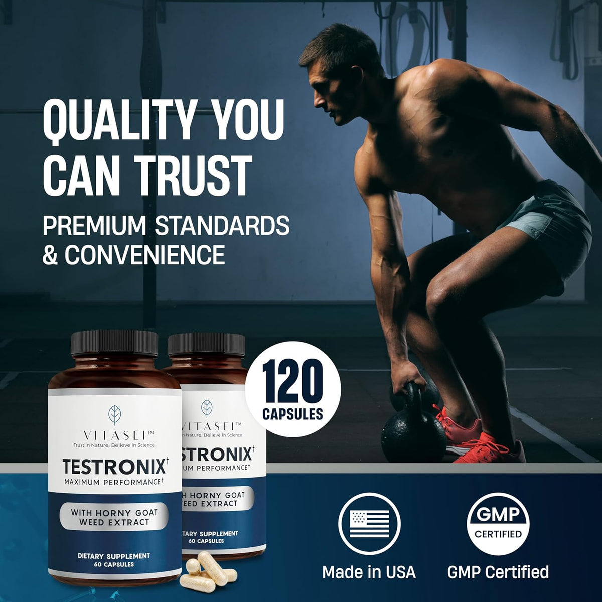 VITASEI Testronix Performance Supplement for Men – Energy and Muscle Support – 60 Capsules (Pack of 2) - görsel 3