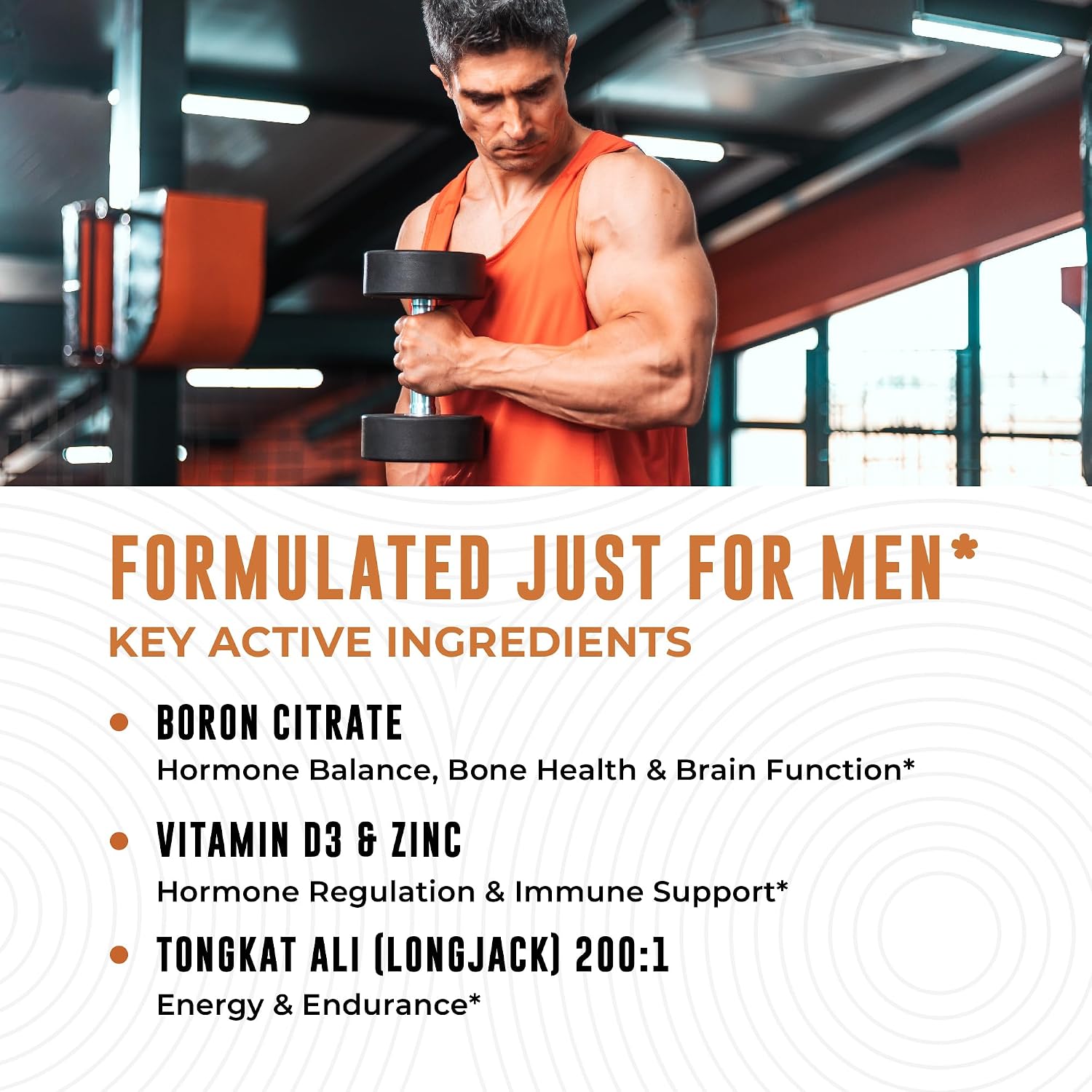 Boron Supplement for Men with Tongkat Ali, Vitamin D3, Zinc Picolinate 30 mg - Non-GMO, Gluten-free - 60 Capsules - görsel 3
