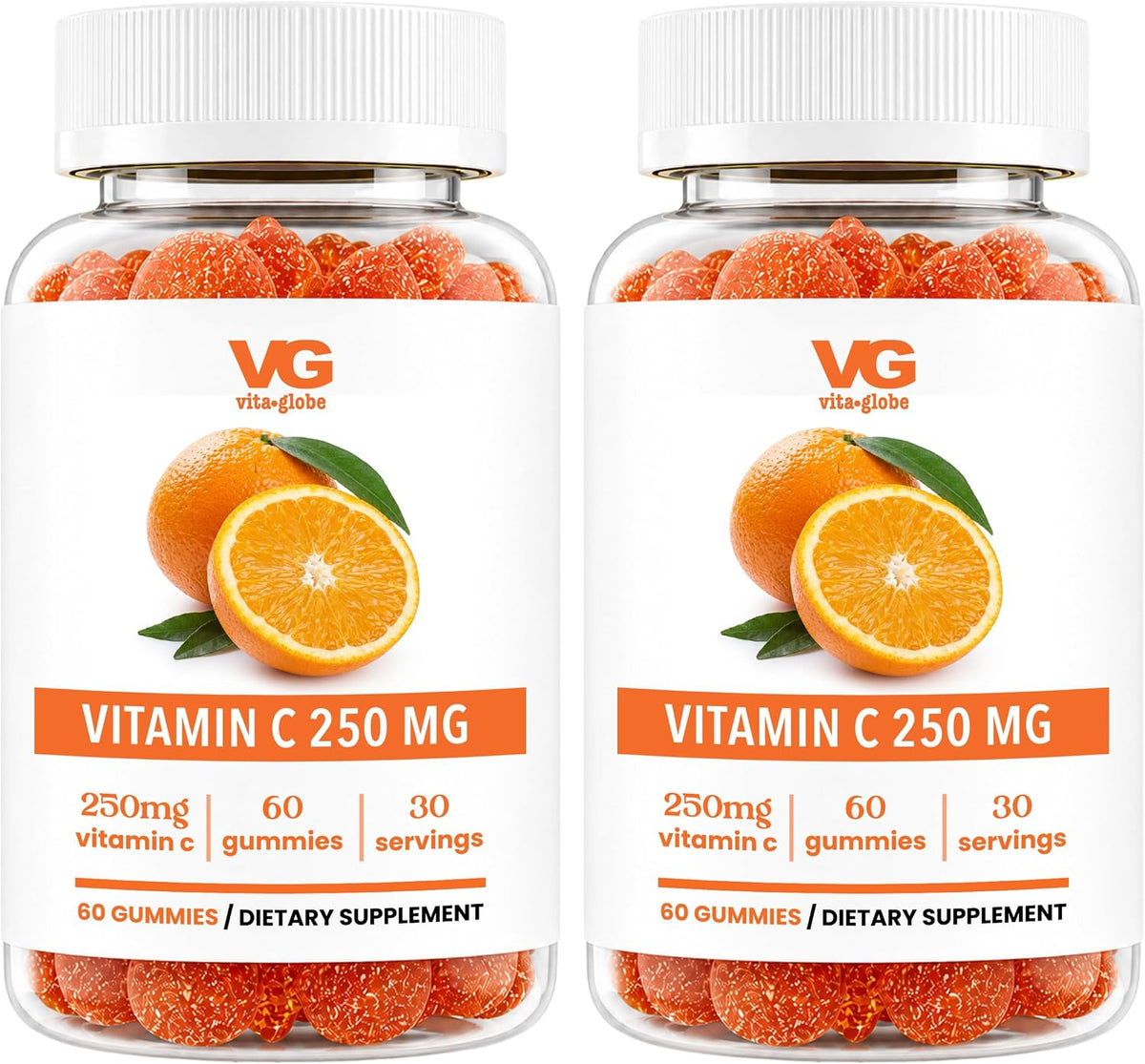 VITA GLOBE Vitamin C Gummies 250mg with Collagen – Vegan, Non-GMO, Immune Support – Orange Flavour – 60 Count (2 Pack) - görsel 1