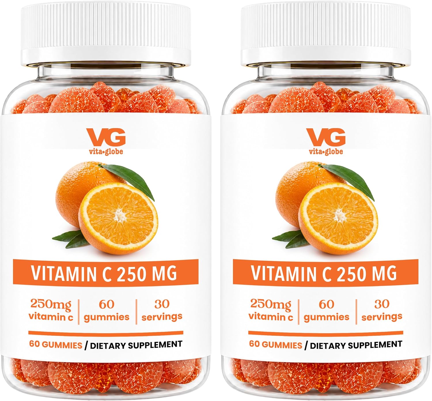 VITA GLOBE Vitamin C Gummies 250mg with Collagen – Vegan, Non-GMO, Immune Support – Orange Flavour – 60 Count (2 Pack) - görsel 1