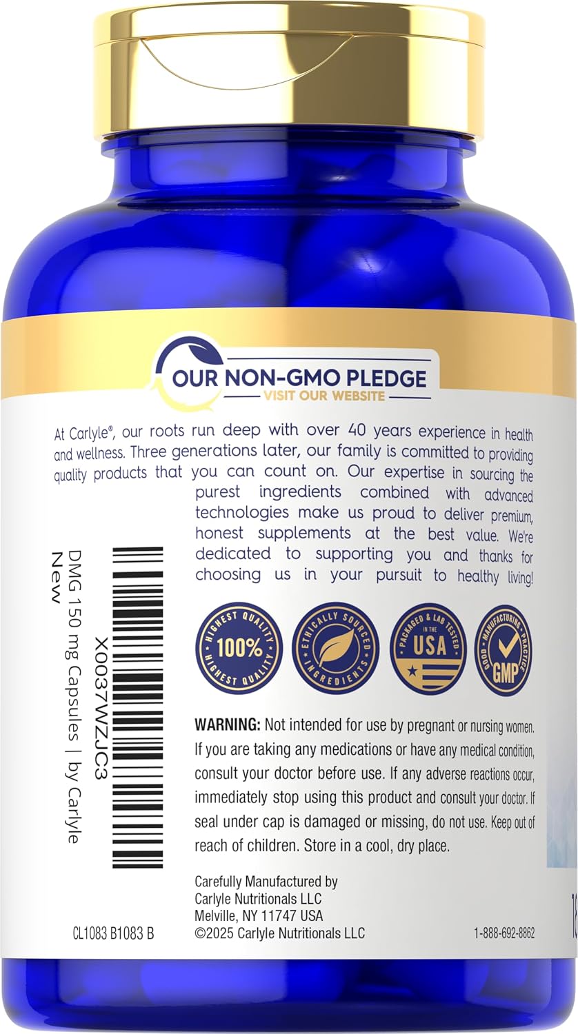 Carlyle DMG N-Dimethylglycine 150 mg | 180 Capsules | Non-GMO, Gluten-Free Food Supplement - görsel 3