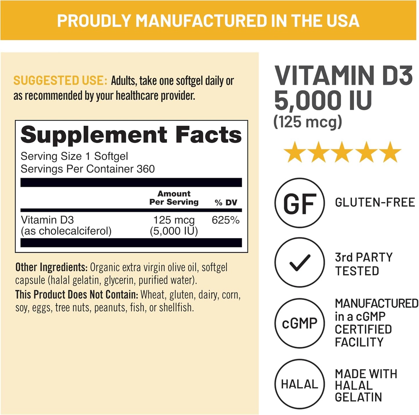 NatureWise Vitamin D3 5000 IU (125 µg) with Organic Olive Oil - 360 Mini Softgels - görsel 6