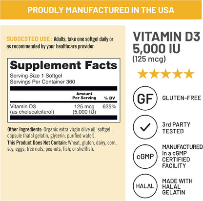 NatureWise Vitamin D3 5000 IU (125 µg) with Organic Olive Oil - 360 Mini Softgels