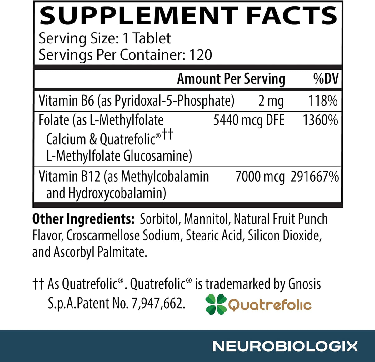 Neurobiologix Methylation Complete – Methylated B Complex with Methylfolate, Vitamin B12 & B6 – 120 Chewable Tablets - görsel 4