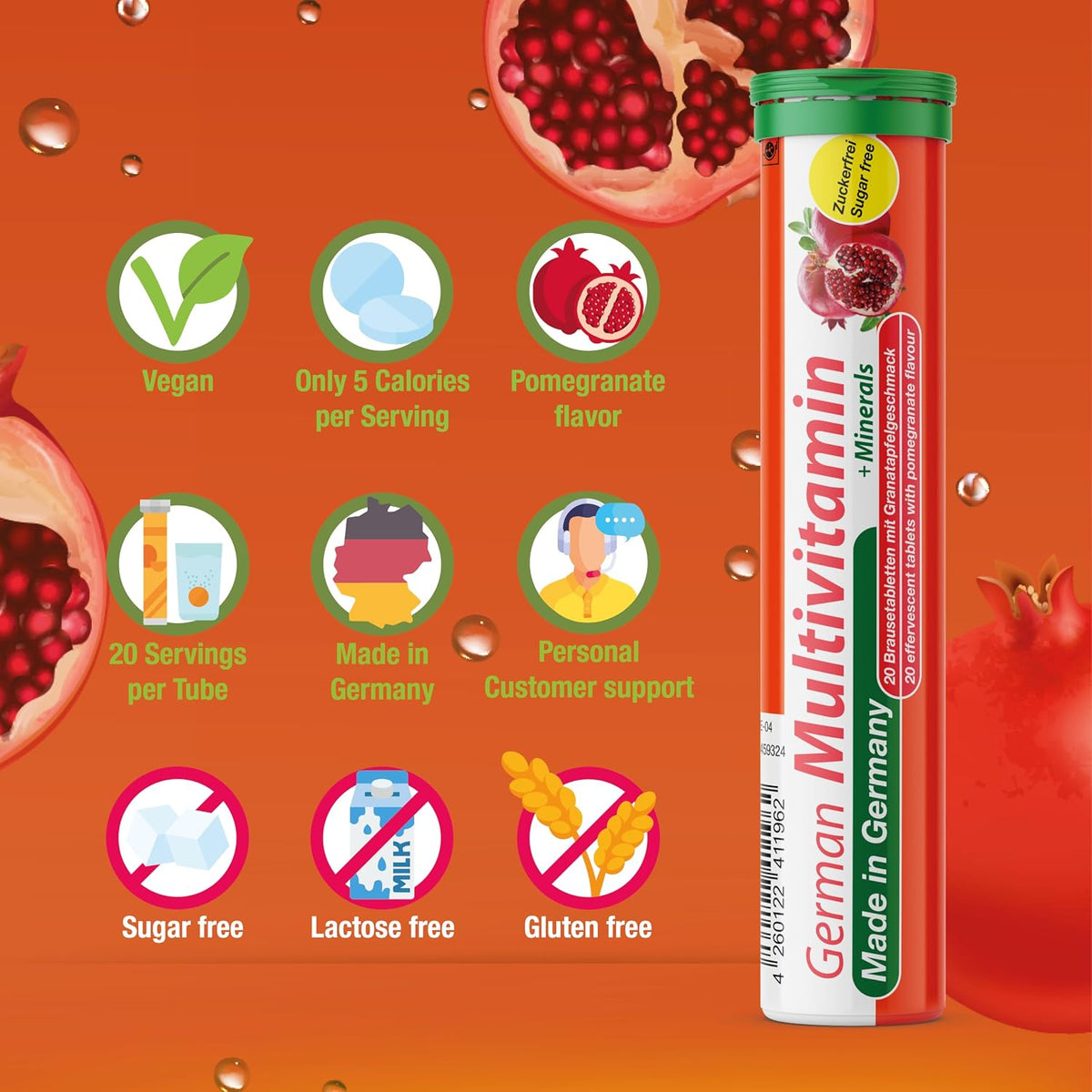 T&D German Multivitamin + Mineralien Drink Effervescent Tablets - 60 Servings, Pomegranate Flavour - görsel 5
