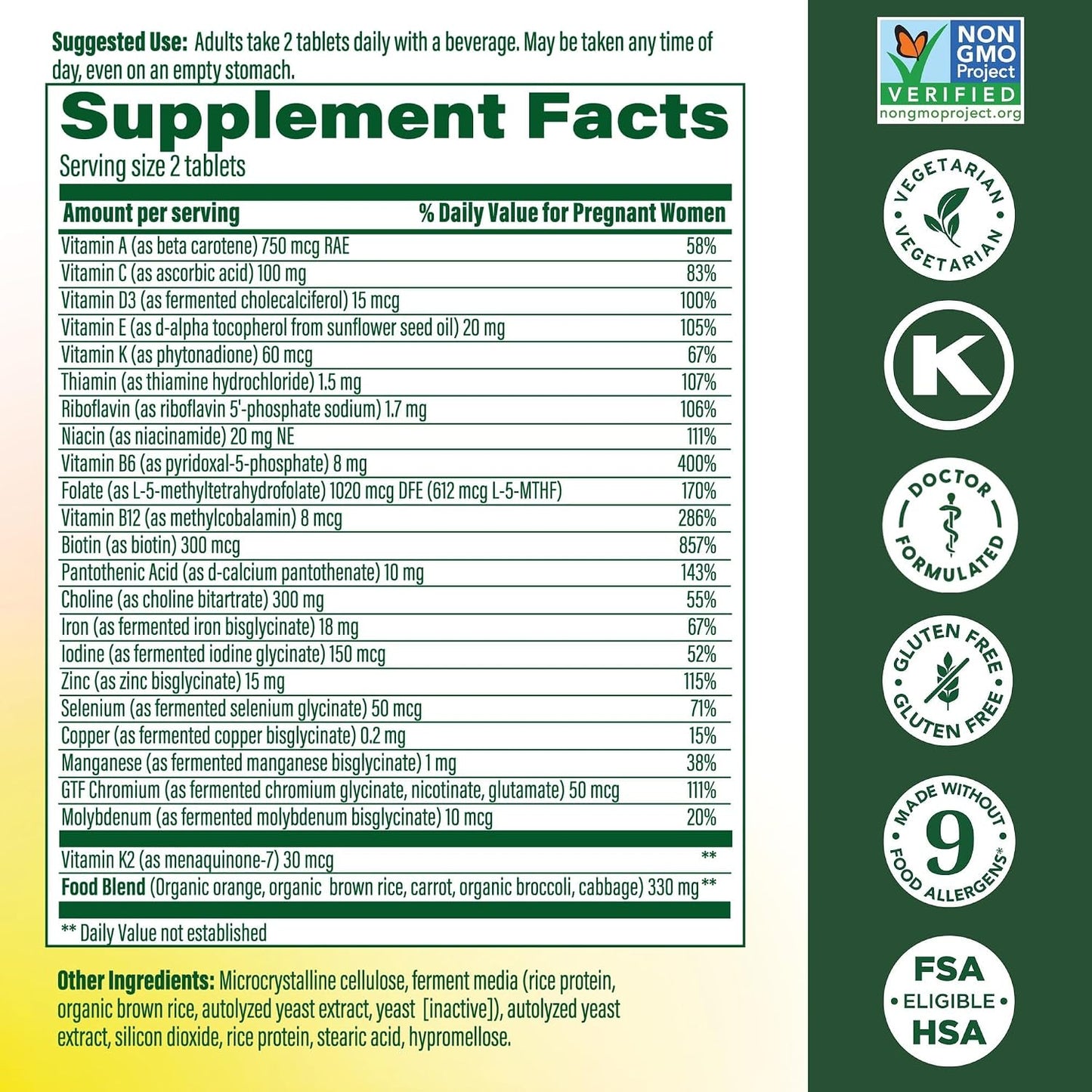 MegaFood Baby & Me 2 Prenatal Vitamin and Mineral Tablets - 120 Tablets (60 Servings) - görsel 2