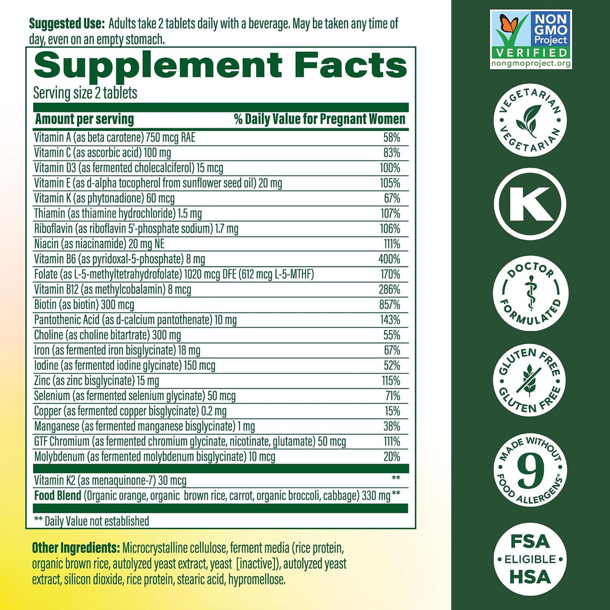MegaFood Baby & Me 2 Prenatal Vitamin and Mineral Tablets - 120 Tablets (60 Servings) - görsel 2