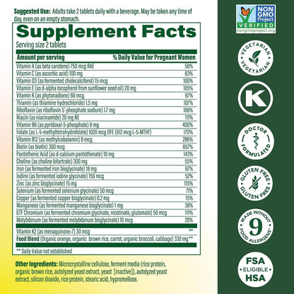 MegaFood Baby & Me 2 Prenatal Vitamin and Mineral Tablets - 120 Tablets (60 Servings)