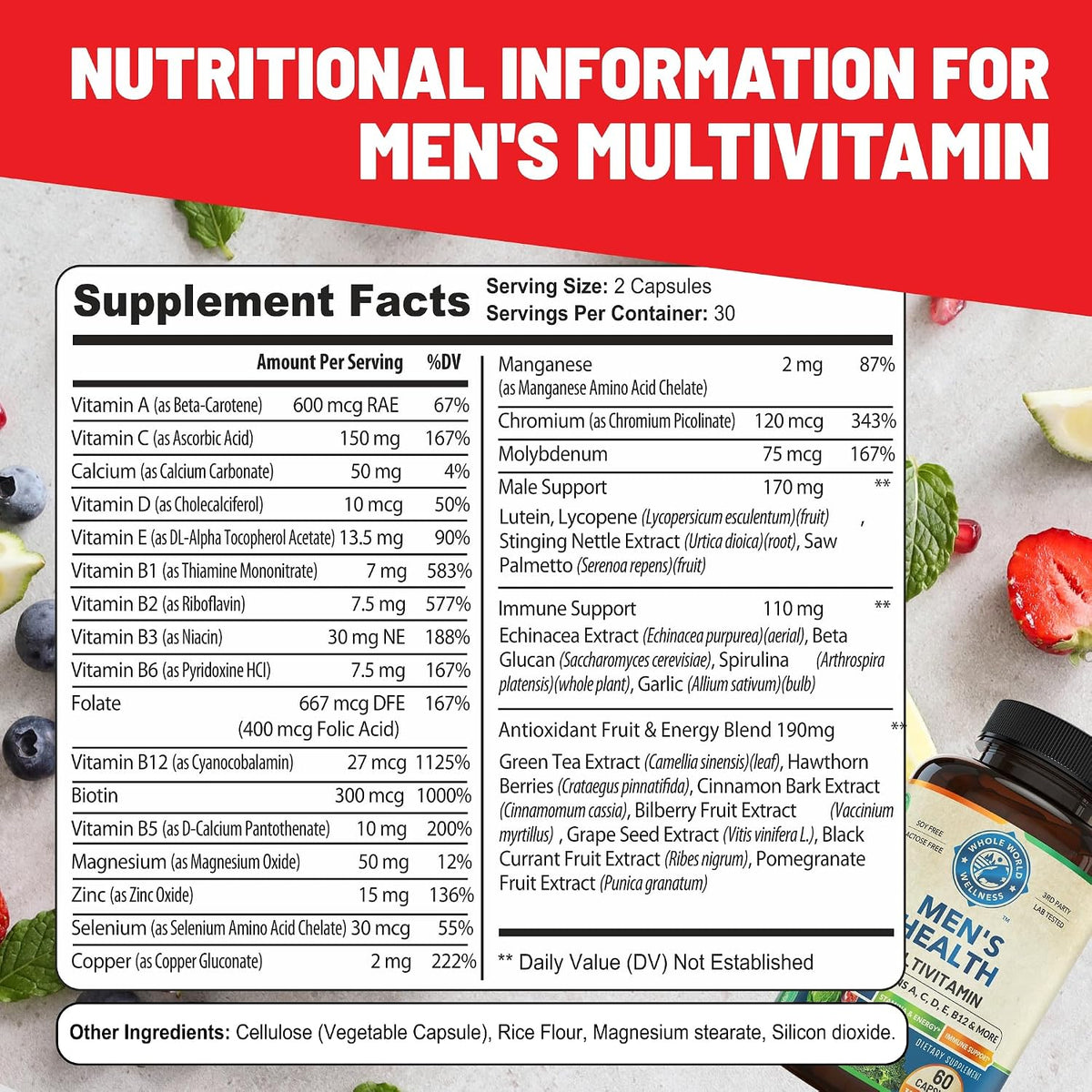 Whole World Wellness Men's Daily Multivitamin Multimineral Supplement - Energy, Focus and Stamina - görsel 3