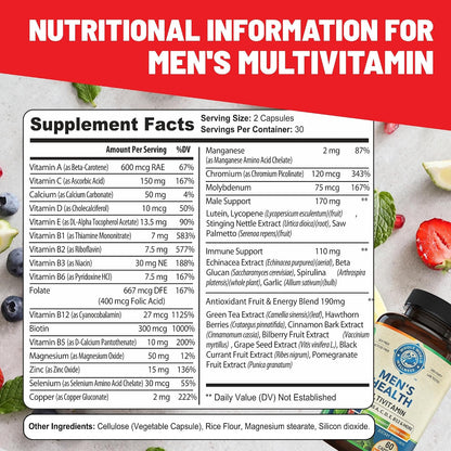 Whole World Wellness Men's Daily Multivitamin Multimineral Supplement - Energy, Focus and Stamina