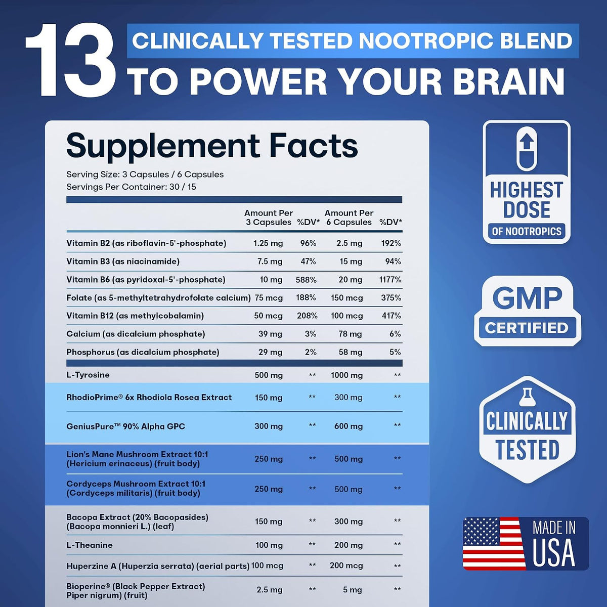 CRTX Nutrition Focus – Nootropic Brain Supplement with Alpha-GPC, Lion's Mane, Rhodiola 10:1 – 90 Capsules - görsel 5