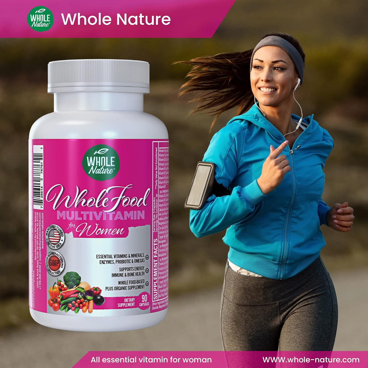 Whole Nature Whole Food Multivitamin for Women - Vegan, Non-GM, with Folate, B12, Probiotics & Omegas (90 Capsules) - görsel 4