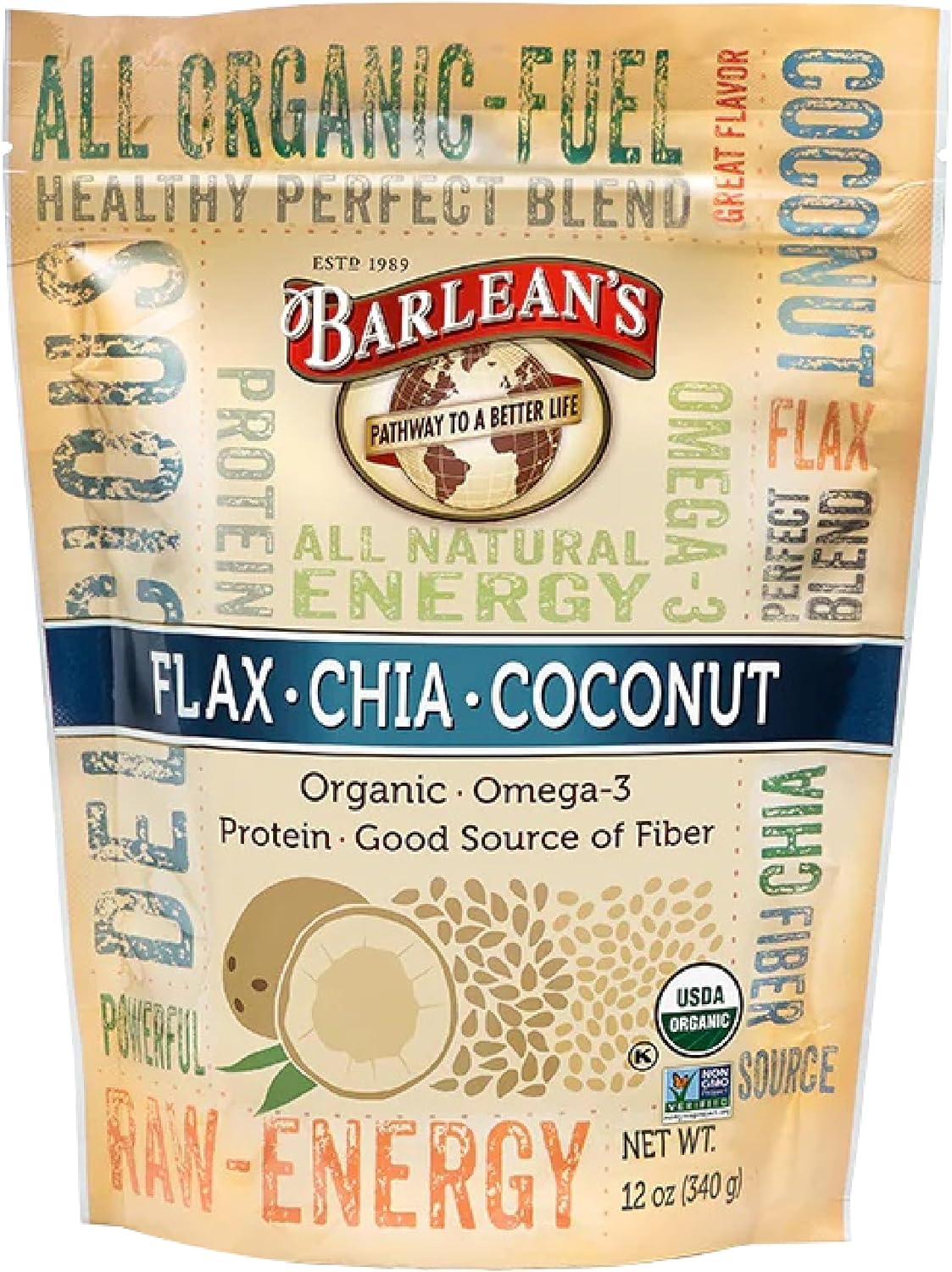 Barlean's Organic Flax Chia Coconut Seed Blend with Omega-3 and Fibre, 340 g - görsel 1