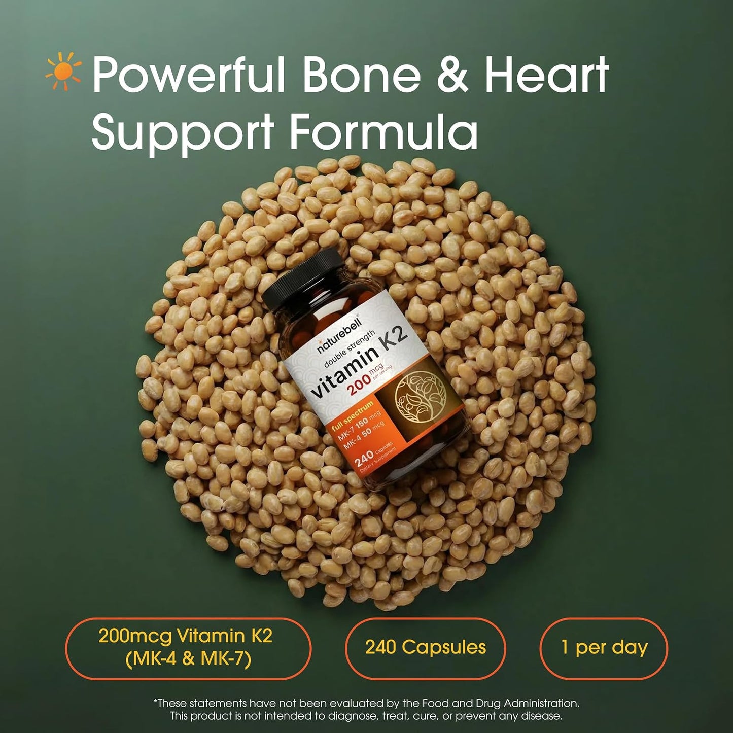 NatureBell Vitamin K2 200mcg Double Strength - 240 Capsules - görsel 2