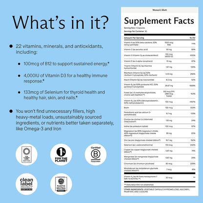 Needed. Multivitamin for Women with 22 Vitamins, Minerals and Antioxidants - Daily Women's Multivitamin - Vitamin B12, B6, D3 4000 IU, Choline, Biotin, Magnesium, Folate and More (60 Count)