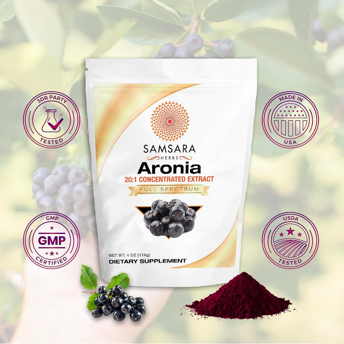 Samsara Herbs Aronia Berry 20:1 Extract Powder (454g) - görsel 6