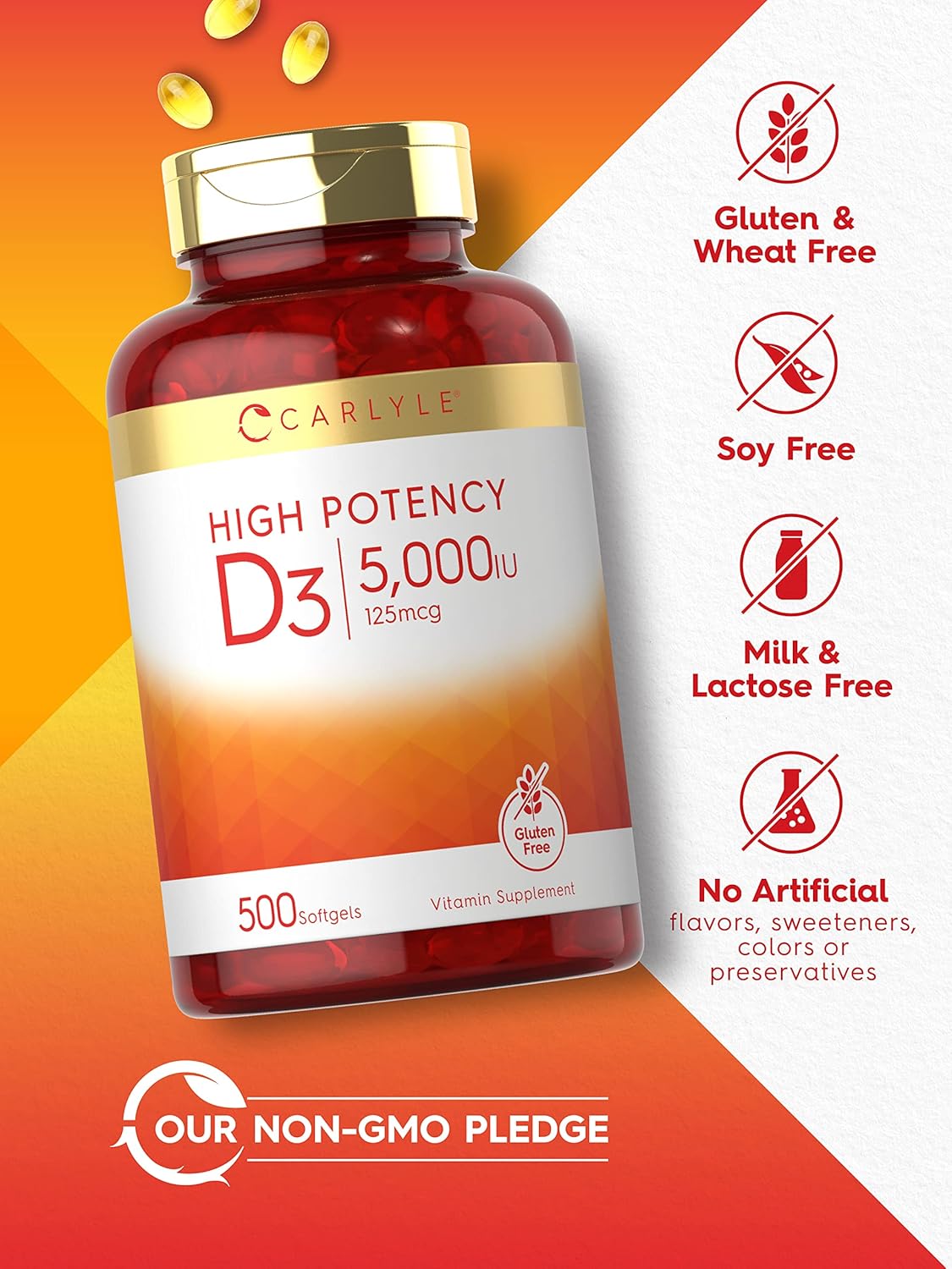 Carlyle Vitamin D3 5000 IU Softgels, 500 Count - görsel 4