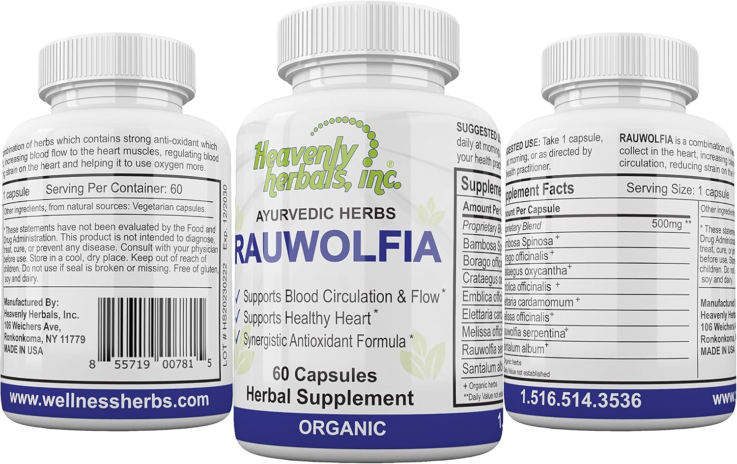 Rauwolfia Serpentina Capsules – Organic Ayurvedic Heart Support – 60 Capsules - görsel 1