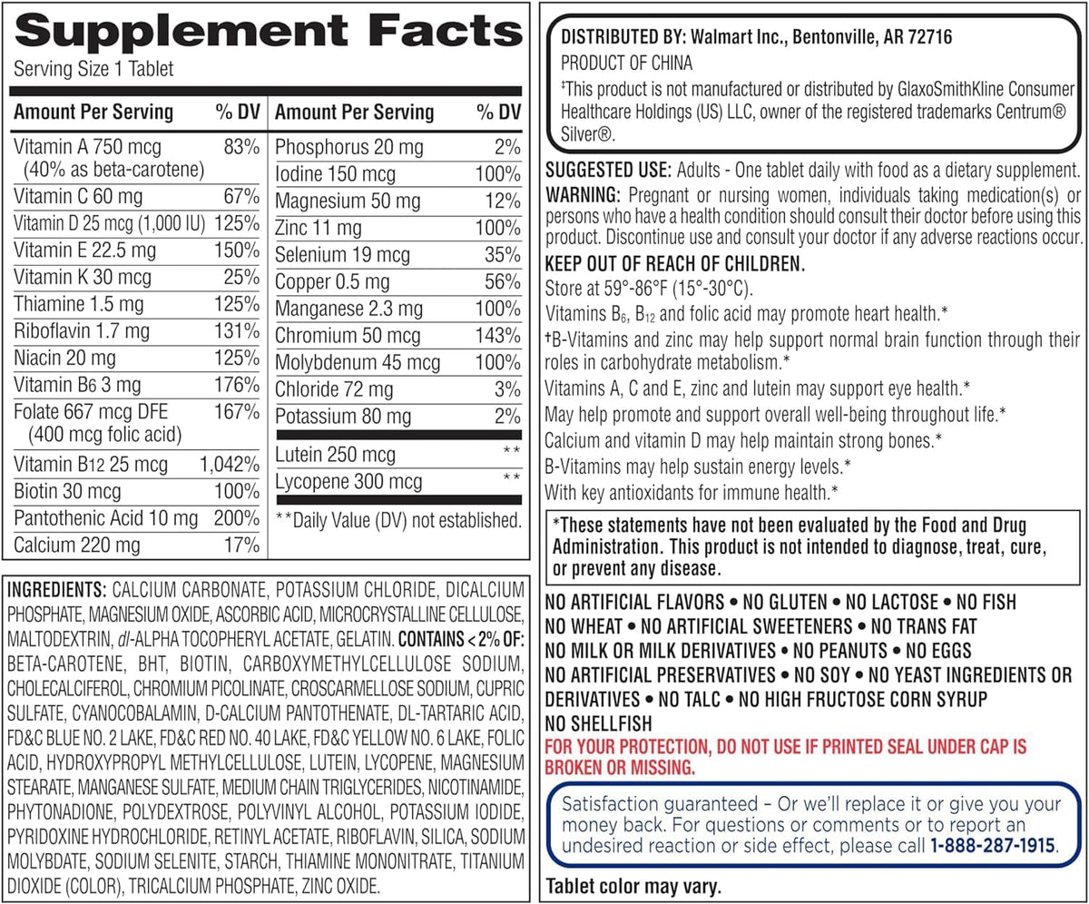 Equate Mature Adult 50+ One Daily Complete Multivitamin (400 Tablets) - görsel 3