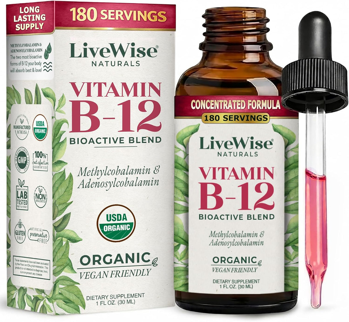 Live Wise Naturals Vitamin B12 Liquid Drops for Children – Vegan, Non-GM, Low Dose (5mcg per serving) - görsel 9