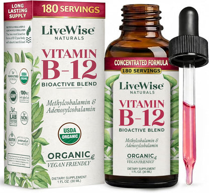 Live Wise Naturals Vitamin B12 Liquid Drops for Children – Vegan, Non-GM, Low Dose (5mcg per serving)