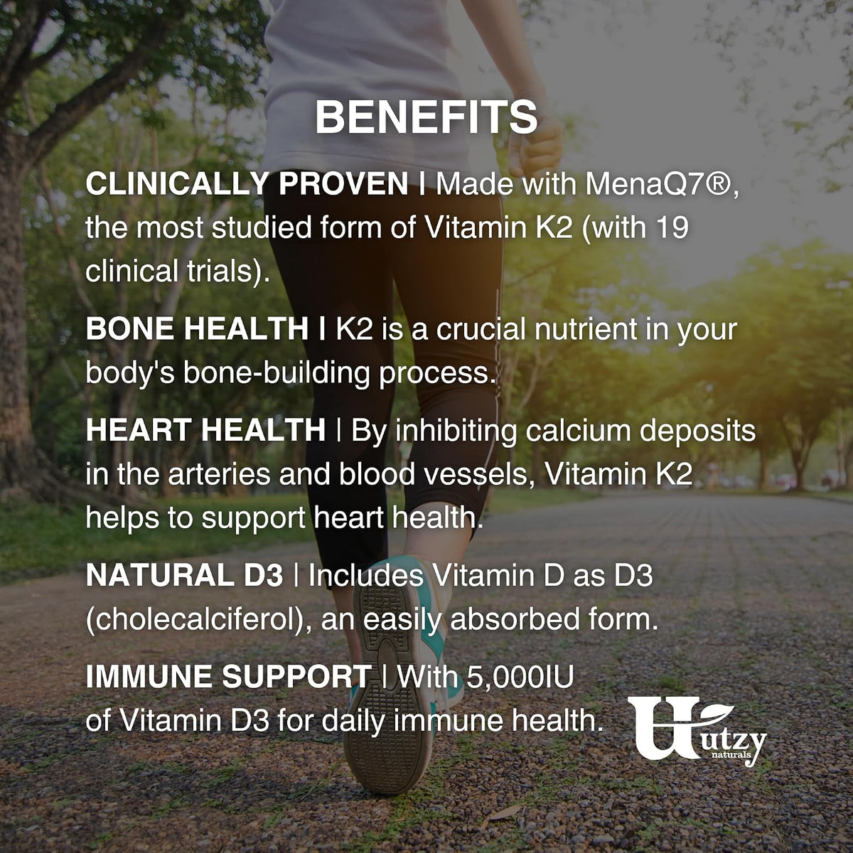 Utzy Naturals Vitamin K2 + D3 | High Strength K2 (MenaQ7) & D3 5000 IU | 60 Capsules - görsel 7