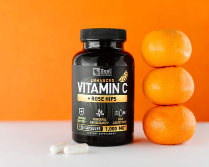 Vitamin C with Rose Hips 1000mg – Pure Ascorbic Acid Capsules for Immune Support