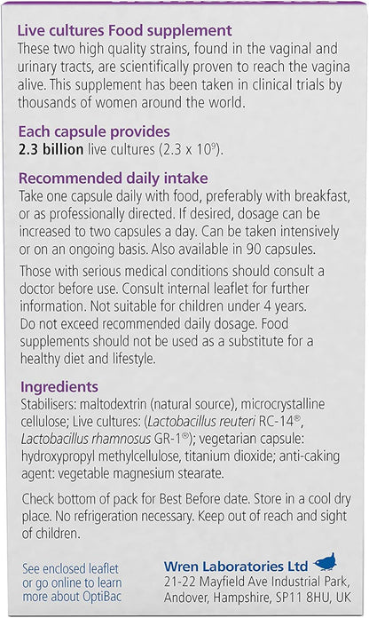 Optibac Probiotics For Women – Vaginal Probiotic with Lactobacillus rhamnosus GR-1 and Lactobacillus reuteri RC-14 (30 Capsules)