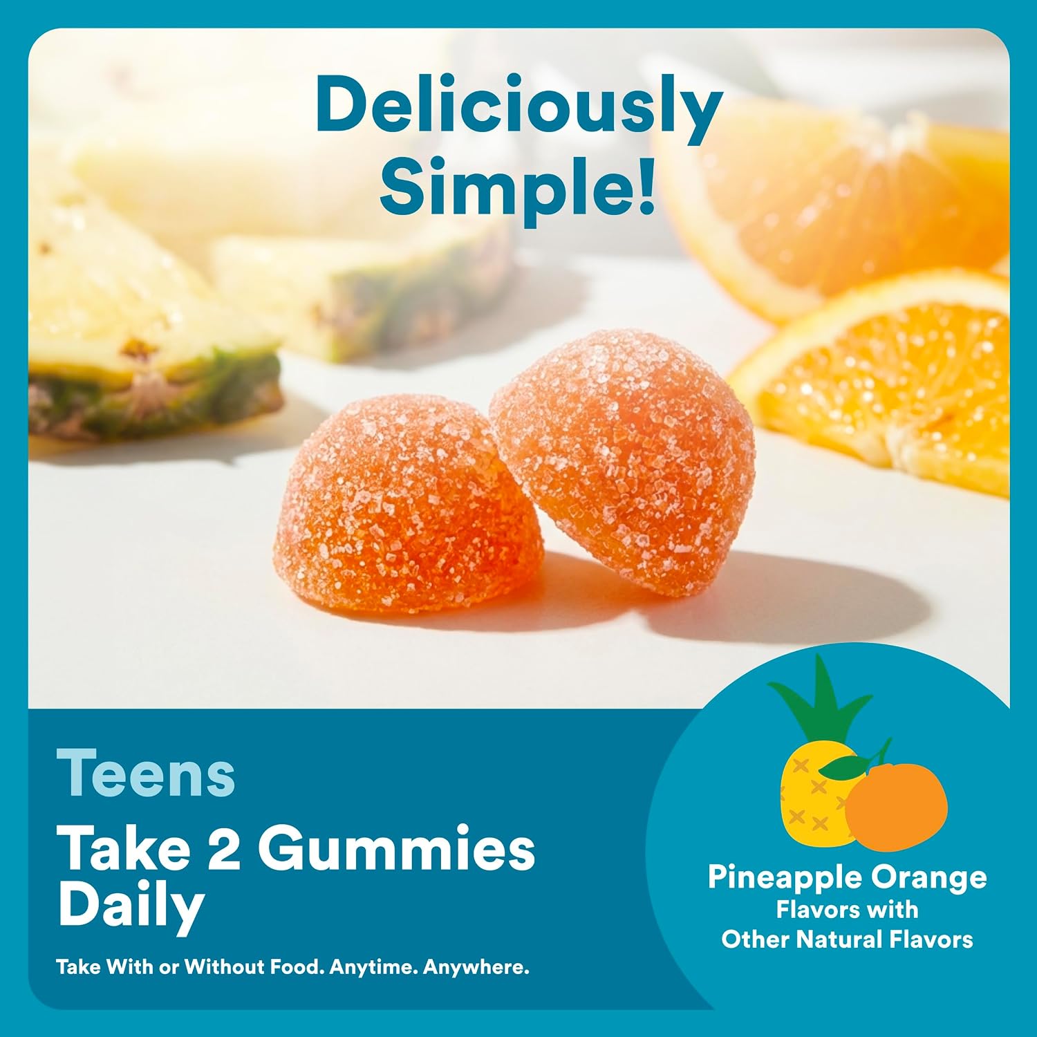 SmartyPants Teen Guy Plus Multi & Omegas Multivitamin Gummies, Pineapple and Orange, 60 Gummies (30 Day Supply) - görsel 5