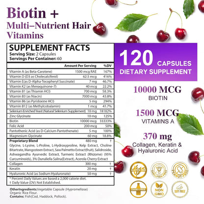 Bevalence Biotin 10,000mcg for Hair, Skin and Nails – with Collagen and Keratin (120 Capsules)